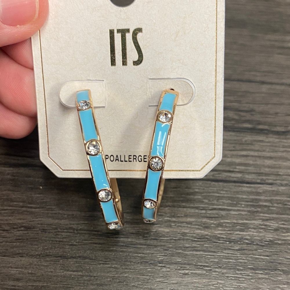 !it jeans Gold-Tone Turquoise Hoop Earrings with Crystal Accents